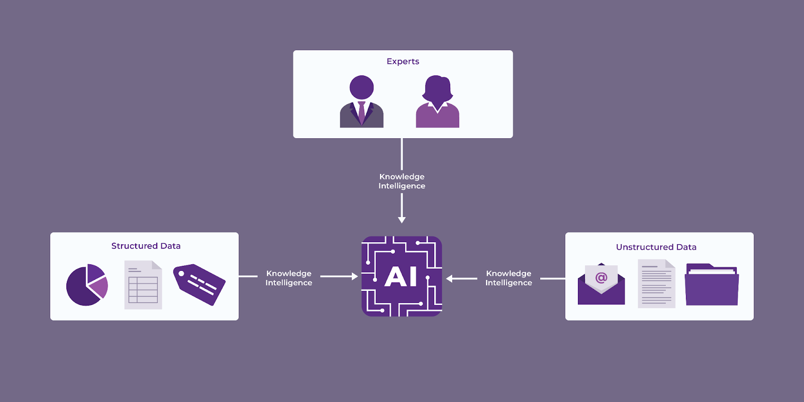 Various inputs that can be included into an AI solution, including experts, structured data, and unstructured data.